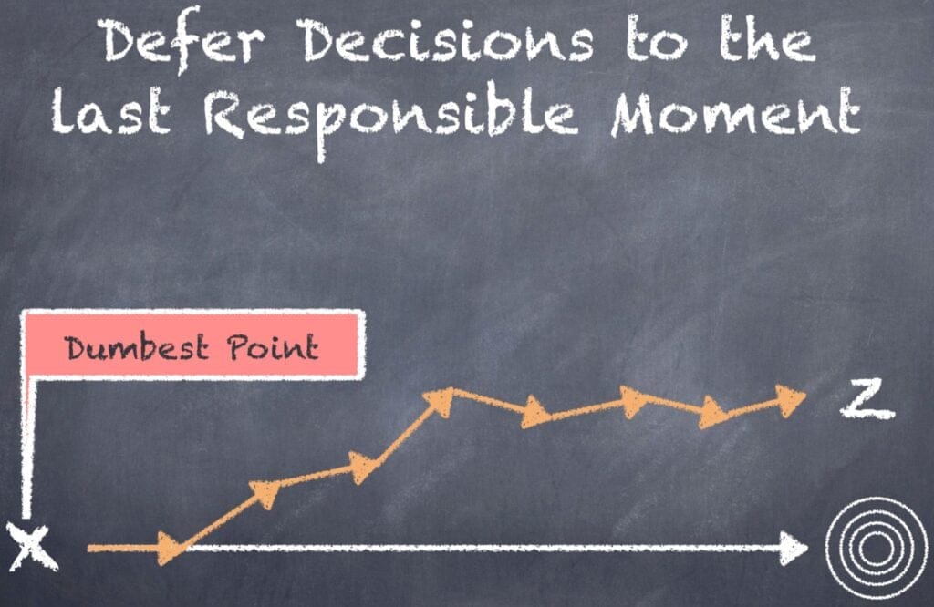 Graph showing knowledge increasing over time while deferring decisions