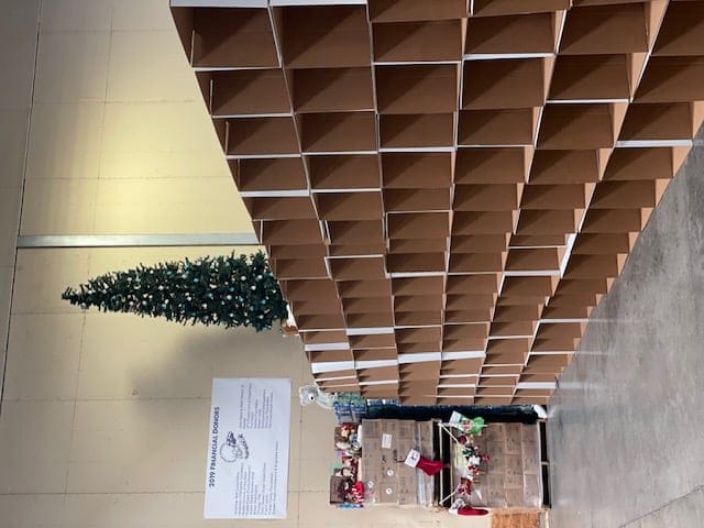 Empty gift boxes ready to be filled at Blue Santa warehouse