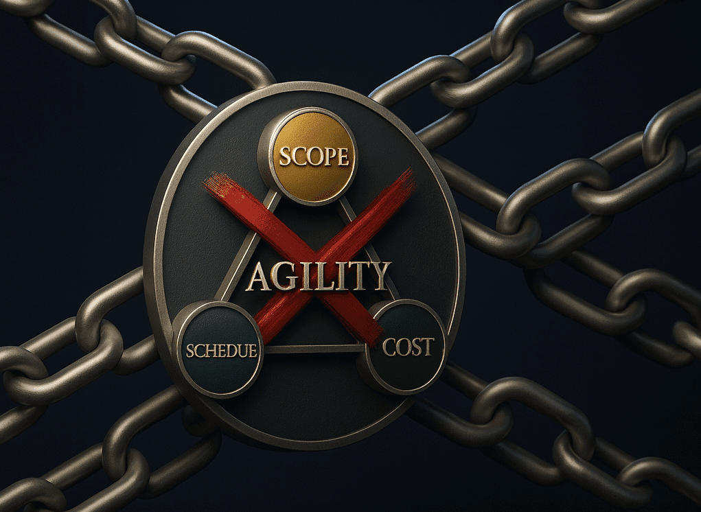 Agility model showcasing scope, schedule, and cost in project management concepts.