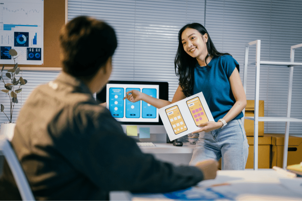 Mobile app design presentation showcasing user interface concepts for effective development.