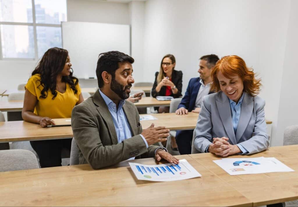 An agile training session with colleagues collaborating