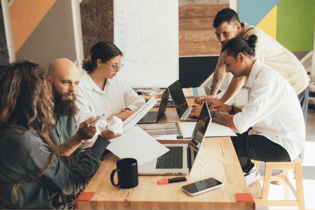 Collaborative team meeting enhancing productivity and ideas through effective communication.