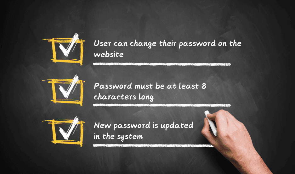 Example user story for a password change feature.