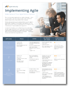 Table exploring 8 agile implementation approaches. Our coaches will help you select the best way for your business outcomes.