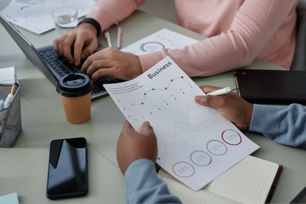 Collaborative business meeting tips with charts for effective decision-making.