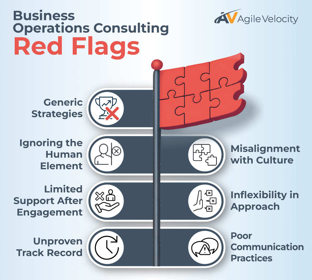 Business operations consulting red flags include generic strategies and poor communication practices.