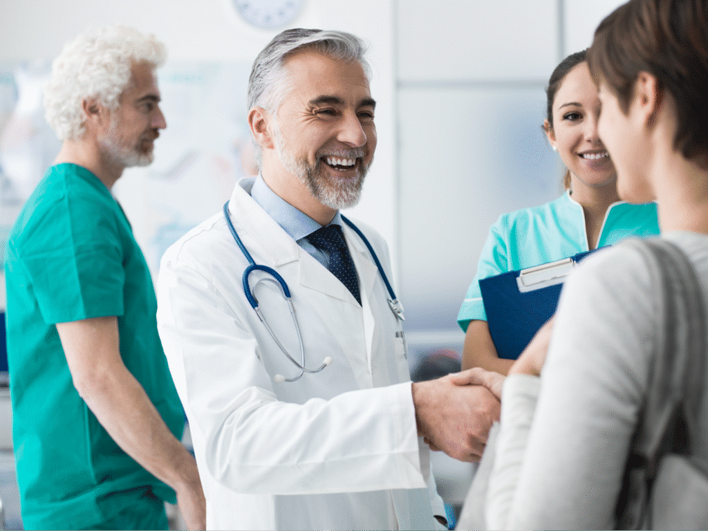 Healthcare professionals providing compassionate care and support to patients in a clinical setting.