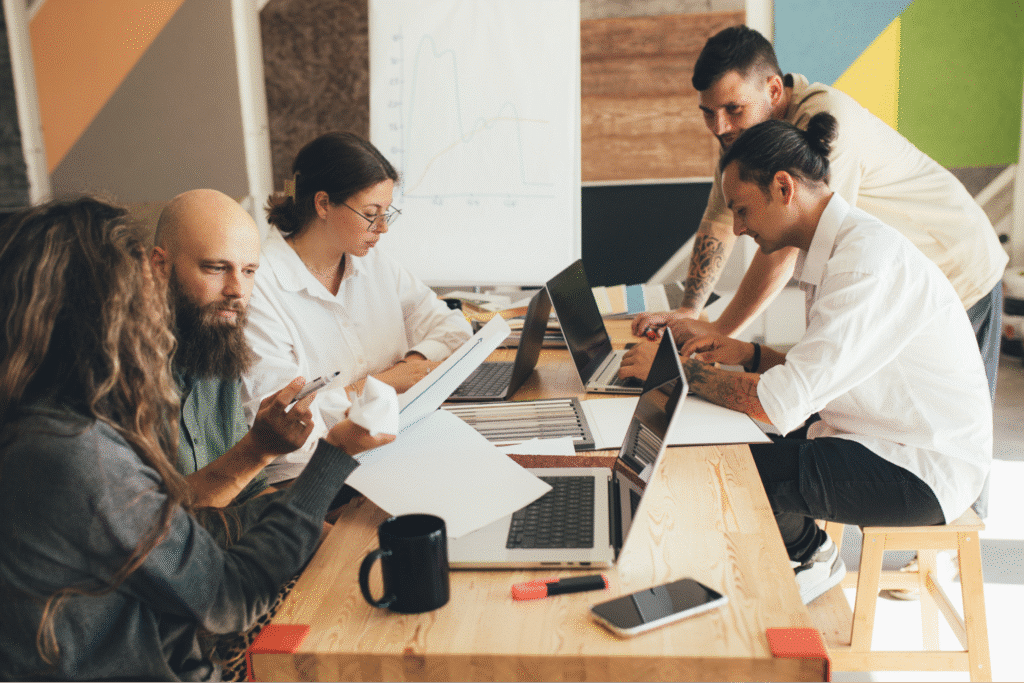 Collaborative team meeting enhancing productivity and ideas through effective communication.