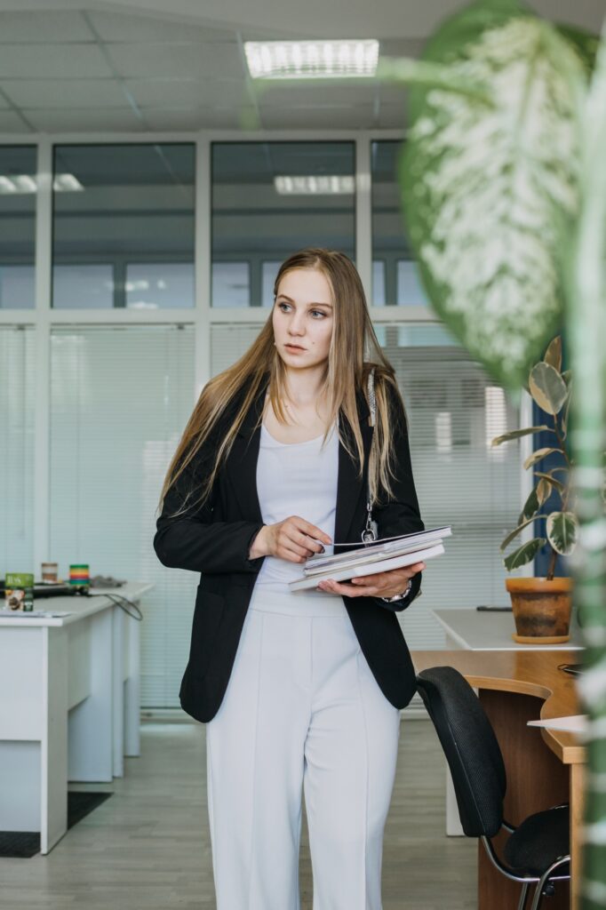 Return Office Workers, Employees Return To Offices. End Of Work From Home. Young business woman with