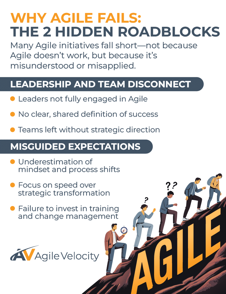 Agile failures often stem from leadership disconnect and misguided expectations in implementation.